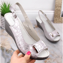 Glänsande grå kilasandaler för kvinnor T.Sokolski L23-444 1