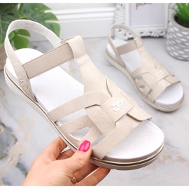 Bekväma slip-on sandaler för kvinnor med elastisk ecru Rieker V5052-80 beige 2