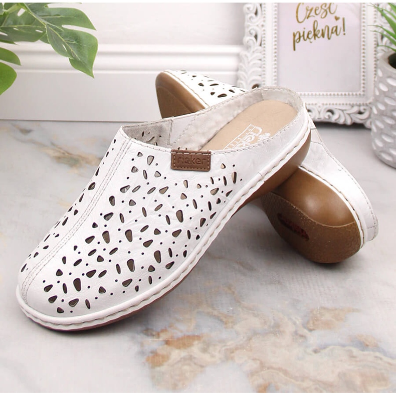 Rieker 65996-80 genombrutna vita helläderreglage med resår 2