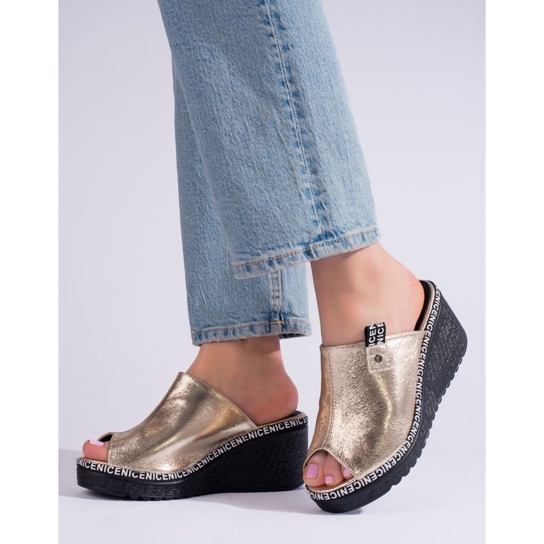 Shelovet wedge tofflor för kvinnor gyllene 2