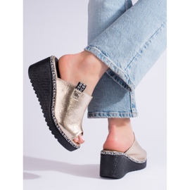 Shelovet wedge tofflor för kvinnor gyllene 1