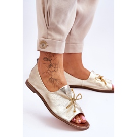 Kvinnor läder ballerinas zazoo 2660/007 guld gyllene 2