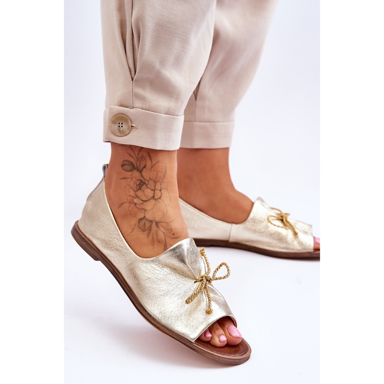 Kvinnor läder ballerinas zazoo 2660/007 guld gyllene 2