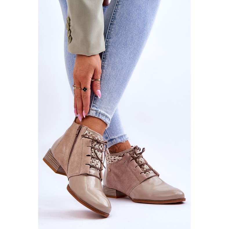 Läder Lace-Up Boots Maciejka 05953-04 Beige 2
