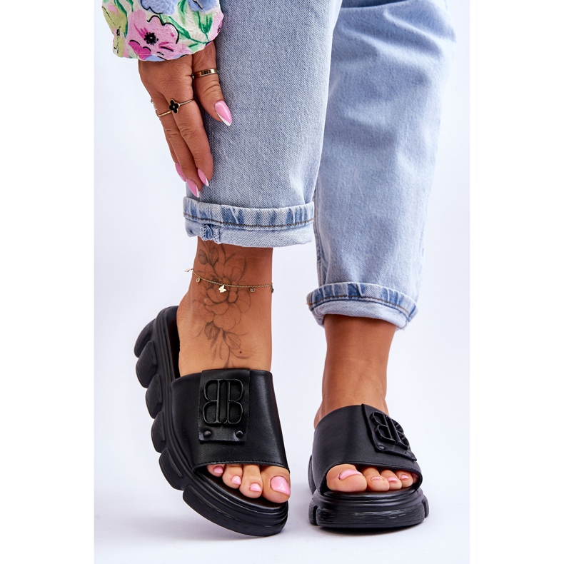 Vinceza Platformtofflor för kvinnor med dekoration Svart Monroe 1