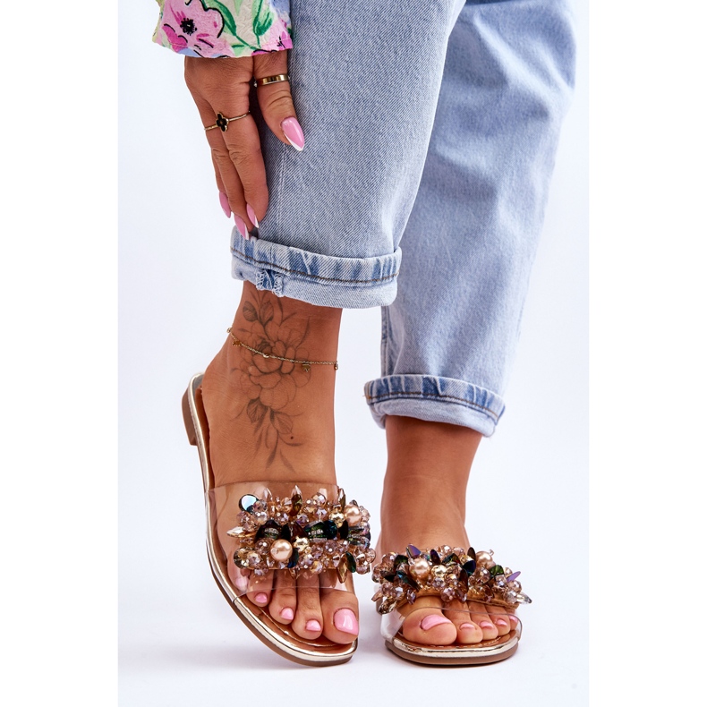 Damtofflor med dekorativa stenar S.Barski KV-576-3 Guld gyllene 1