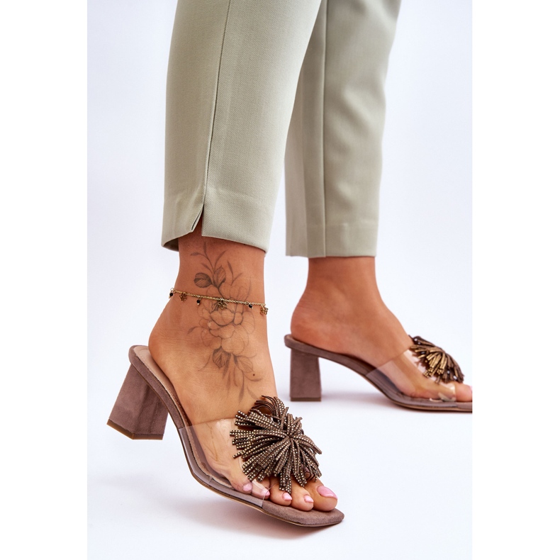 Fashionabla genomskinliga högklackade tofflor S.Barski KV-AP658-1 Brun 2