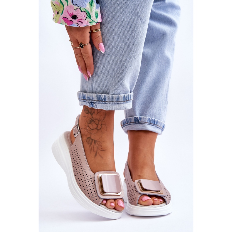 Genombrutna lädersandaler S.Barski BN291 Rosa 1