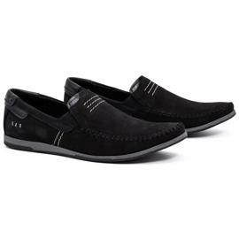 KOMODO Läder loafers för män 876 svart mocka 2