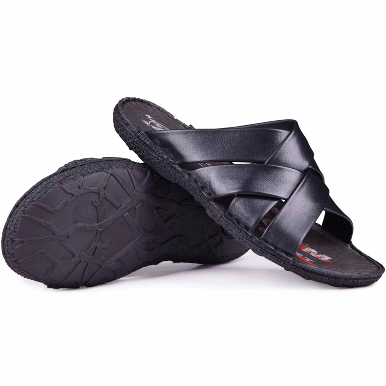 Kampol Män läder tofflor 214/5 svart 1