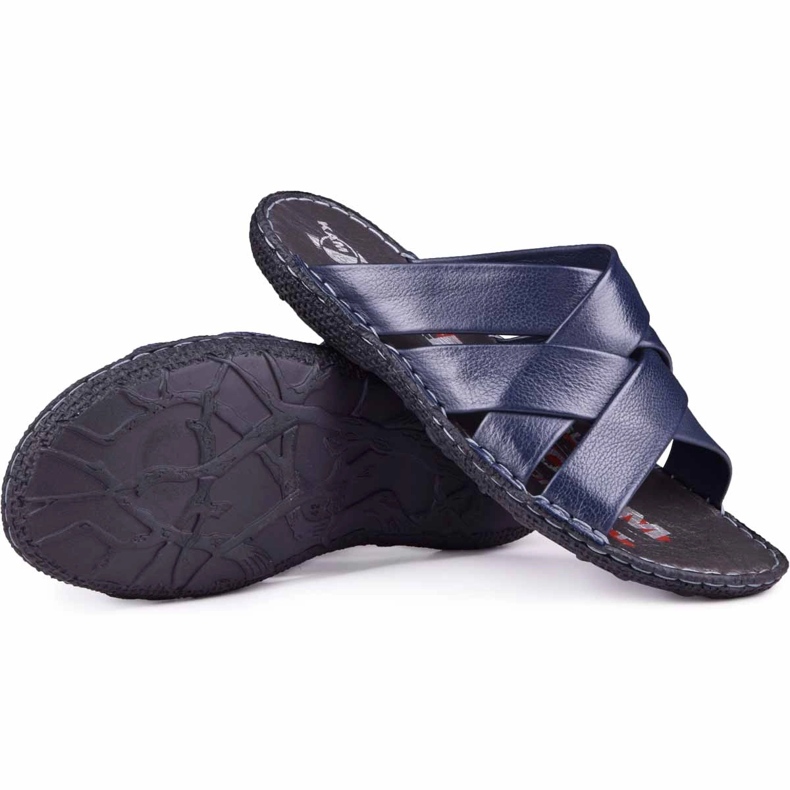Kampol Män läder tofflor 214/63 marinblå 1