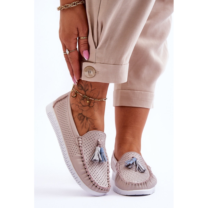 Genombrutna läder Loafers för kvinnor Ljusrosa Lanzarot 1