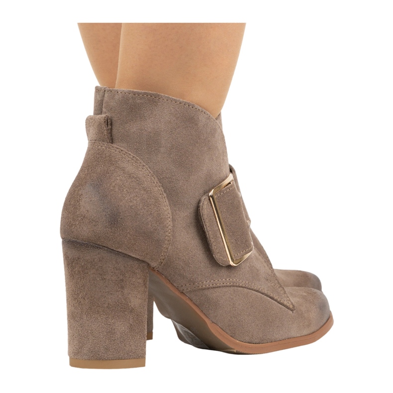 Exquisite Ankelstövlar i läder för kvinnor med högklackat spänne 1265EX mörkbeige 1