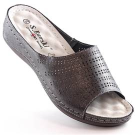 Bekväma lädertofflor för kvinnor på en tennkil S.Barski BN292 grå 1