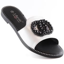 Bekväma platta tofflor för kvinnor med zirkoner silver S.Barski Kv 520-30 silver- 1