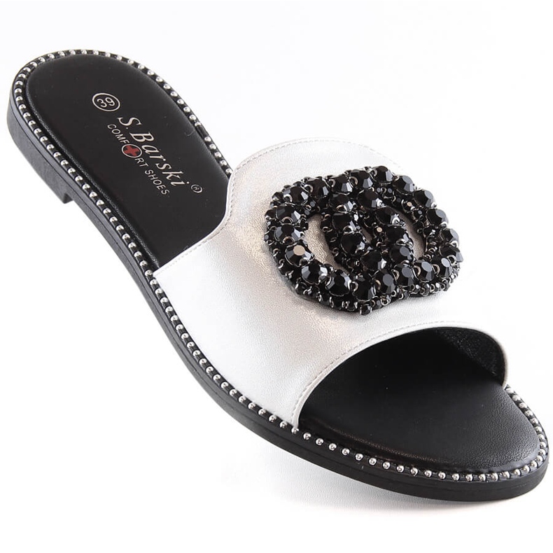 Bekväma platta tofflor för kvinnor med zirkoner silver S.Barski Kv 520-30 silver- 1