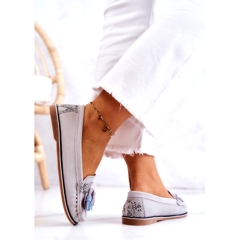 Evento Loafers i mocka för kvinnor med fransar Grå Laressa 3