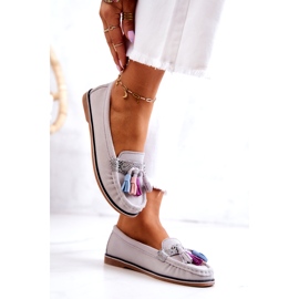 Evento Loafers i mocka för kvinnor med fransar Grå Laressa 1