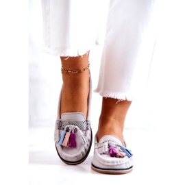 Evento Loafers i mocka för kvinnor med fransar Grå Laressa 2