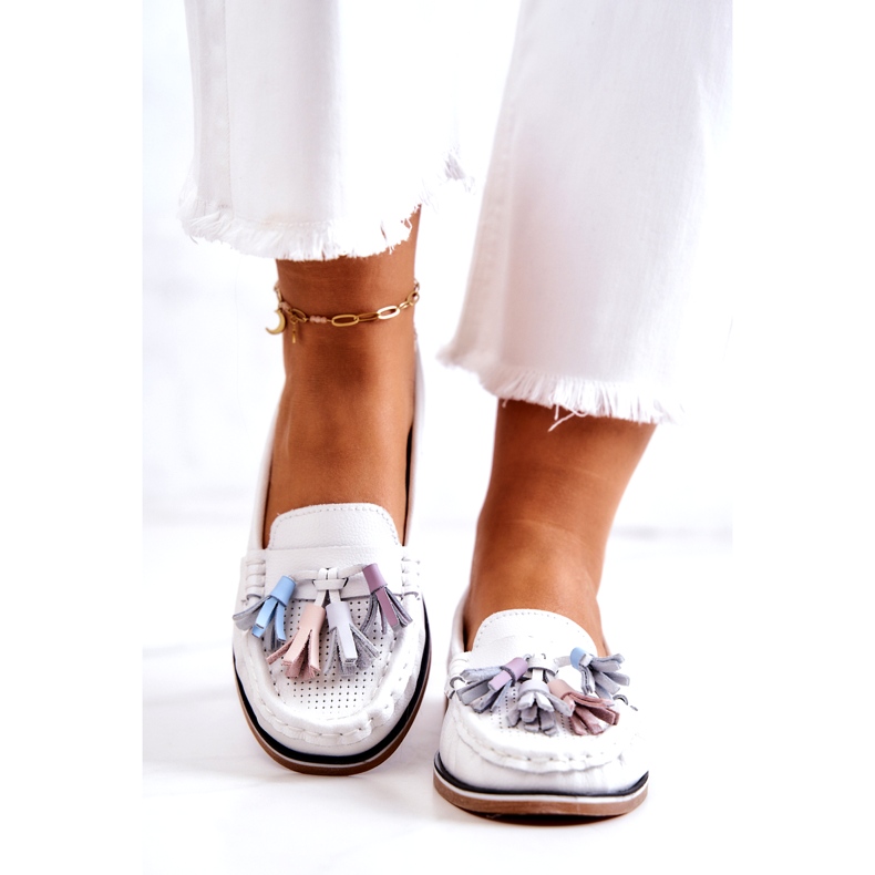 Evento Dam läder loafers med fransar Vita Laressa 3
