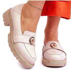 FILIPCZYK Eleganta ljusbeige lädermockasiner med dekoration 4