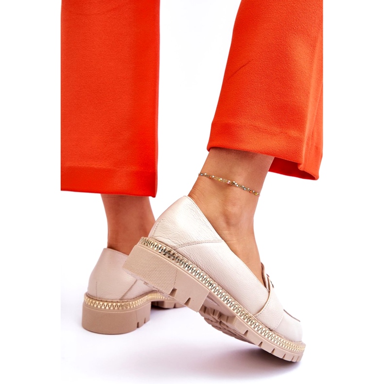 FILIPCZYK Eleganta ljusbeige lädermockasiner med dekoration 3