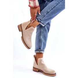 Mocka genombrutna stövlar på platt klack, beige 4