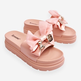 PE1 Tofflor med rosett och dekorativ nallebjörn ljusrosa Suzy 1
