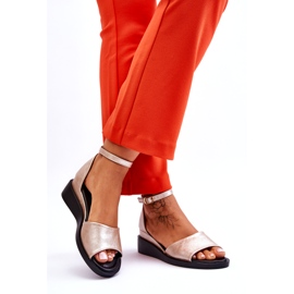 Vinceza Klassiska damsandaler i läder, guld Truett gyllene 2