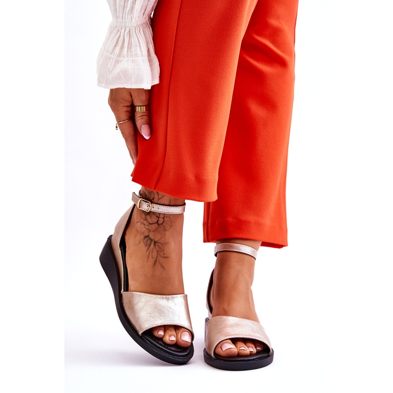 Vinceza Klassiska damsandaler i läder, guld Truett gyllene 1