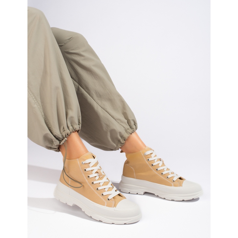 Höga beige sneakers med snörning för kvinnor på Shelovet-plattformen mångfärgad 2