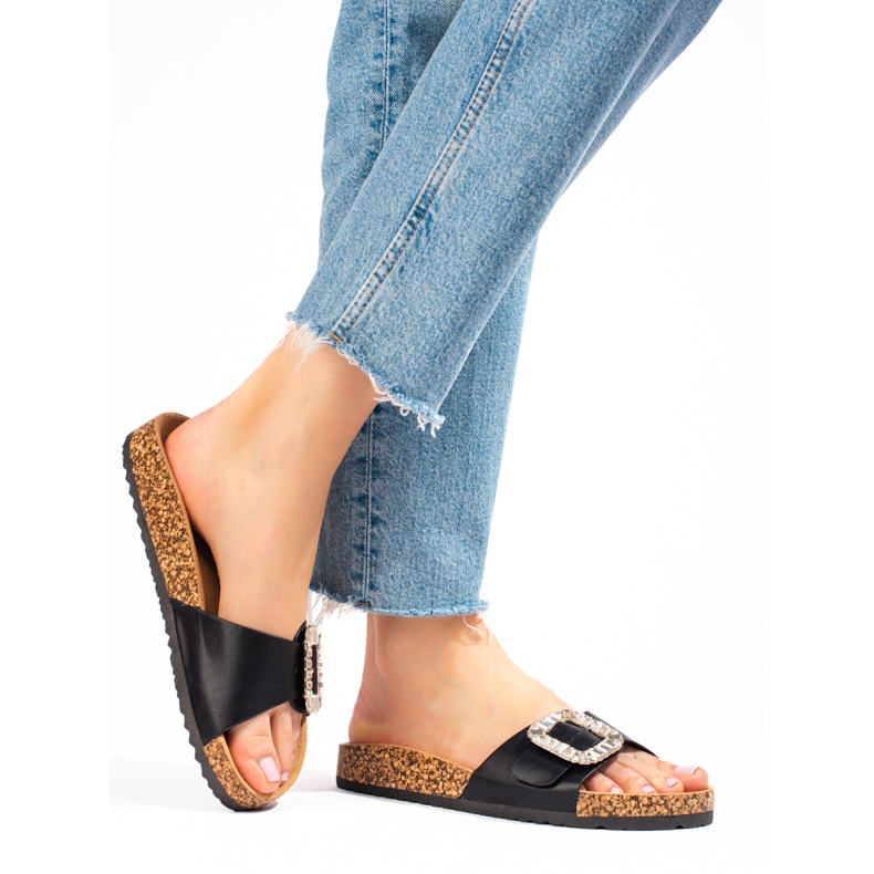 Bekväma svarta tofflor för kvinnor på Shelovet-plattformen 1