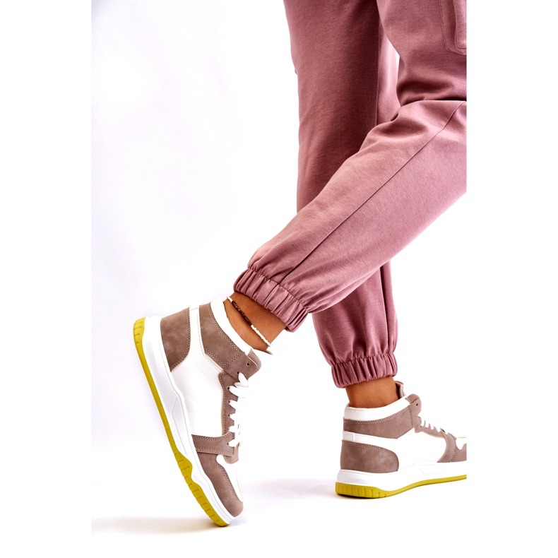 Höga damsportskor, sneakers, vita och beige 4