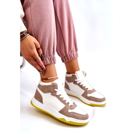 Höga damsportskor, sneakers, vita och beige 1