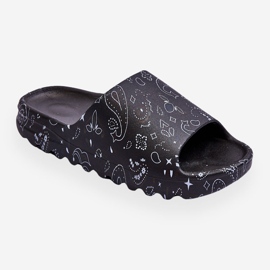 Fashionabla kvinnors tofflor på en massiv plattform svart lorette 1