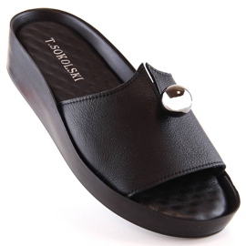 Damtofflor i svart läder T.Sokolski L22-312 1