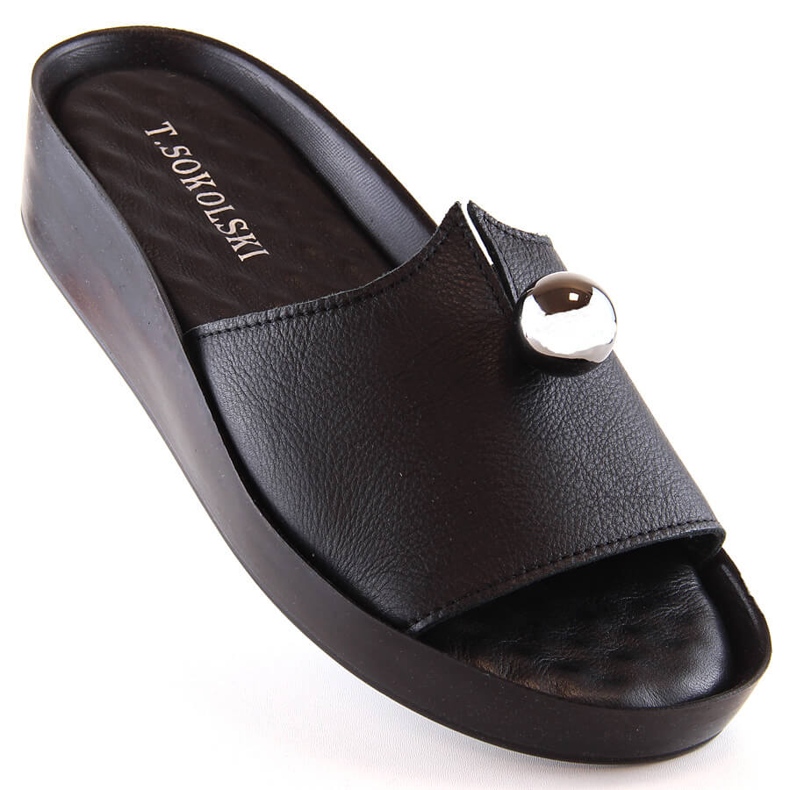 Damtofflor i svart läder T.Sokolski L22-312 1