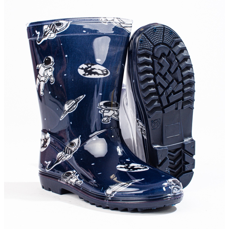 Långa pojkgaloscher med mönstret Shelovet marinblå 2