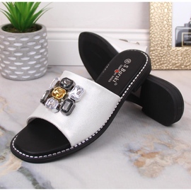 Platta bekväma vita tofflor för kvinnor med zirkoner S.Barski Kv 2775-31 1