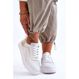 Perforerade sportskor i läder för kvinnor, vit och guld Carvalo 1