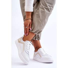 Perforerade sportskor i läder för kvinnor, vit och guld Carvalo 2