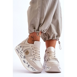 PE1 Sneakers i läder för kvinnor på en tjock plattform Beige Asturias 1