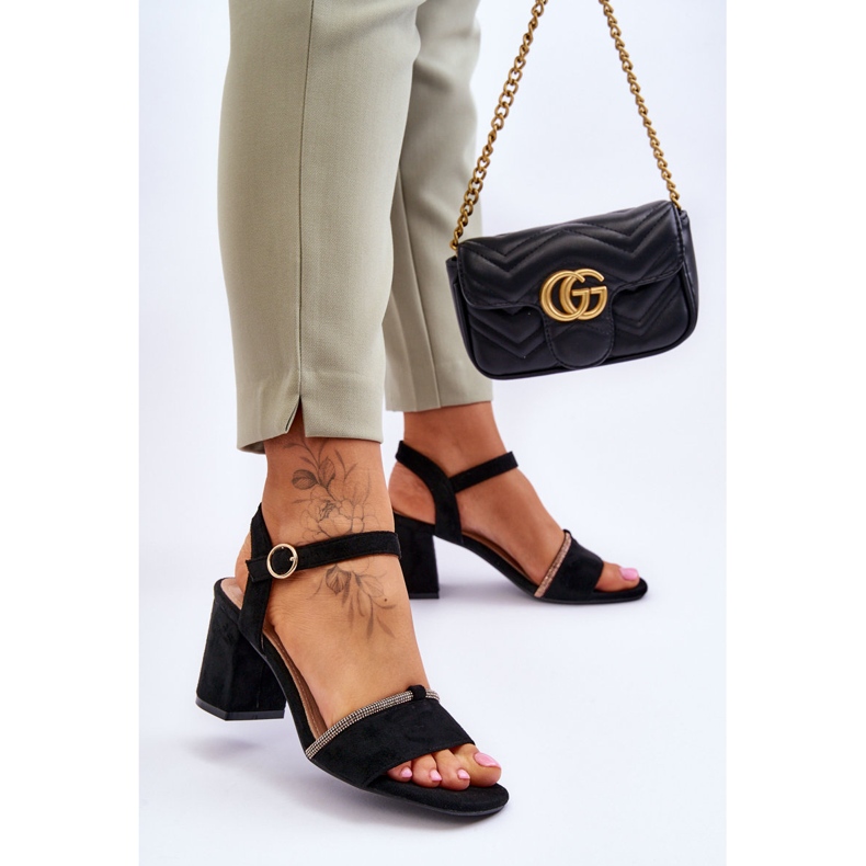 Damsandaler med låg klack i mocka Svart Loredo 2