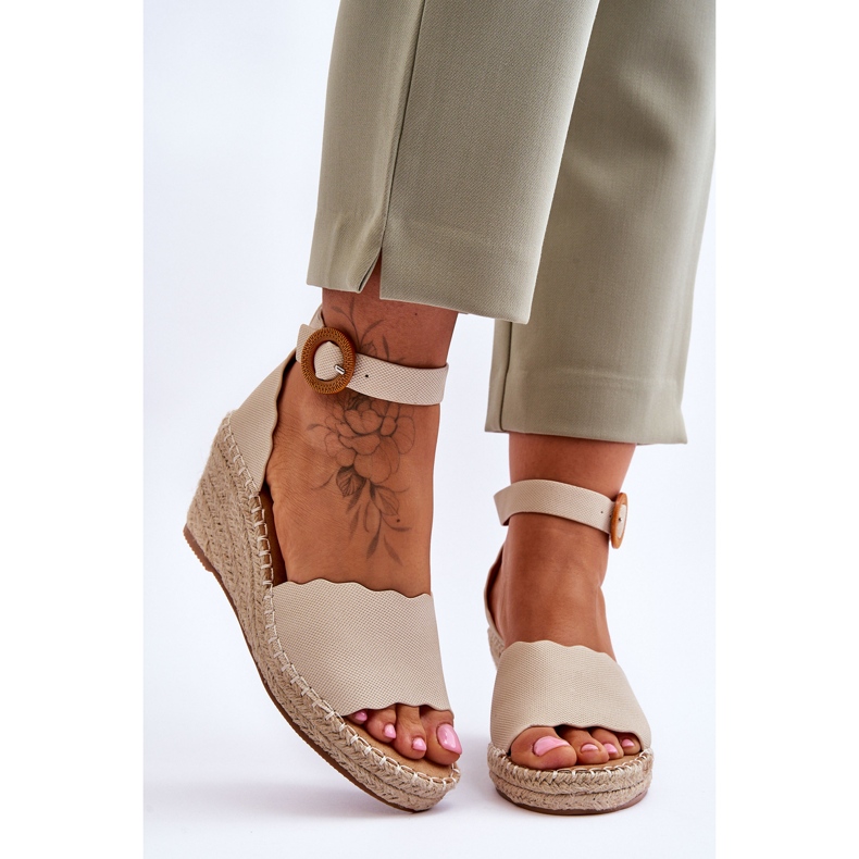 Läder Wedge Sandaler Komfortsko Beige Verola 1