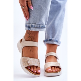 PE1 Komfortsandaler med kardborreband för kvinnor Beige-Gold Grace 1