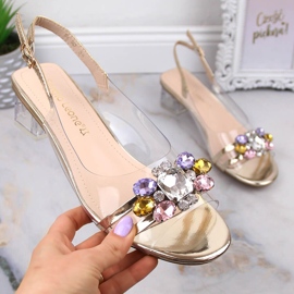 Transparenta sandaler på låg klack med gyllene kristaller Sergio Leone SK047 1