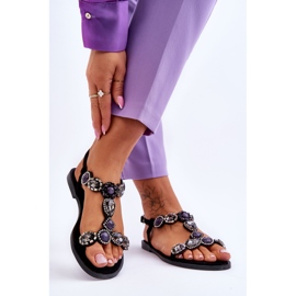 Svarta Dallas Mocka Platta Sandaler Med Stenar 2