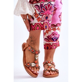 Orange Dallas Mocka Platta Sandaler Med Stenar 1