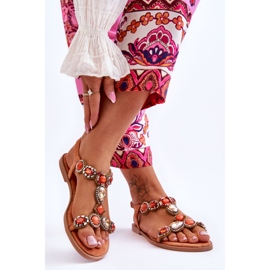 Orange Dallas Mocka Platta Sandaler Med Stenar 2