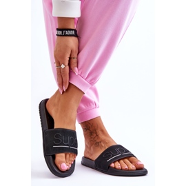 Lätta kvinnors tofflor med svart glad inskription 2